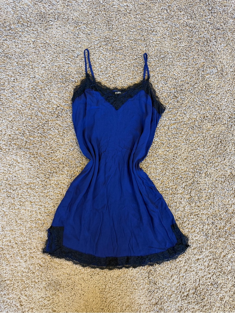 Express Lace-Trim Blue Slip Dress